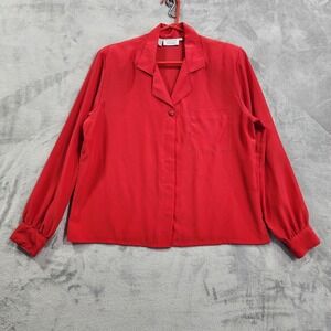 Vintage Personal Petites Top Womens 14 PETITE Red Button Front Rhinestone Blouse
